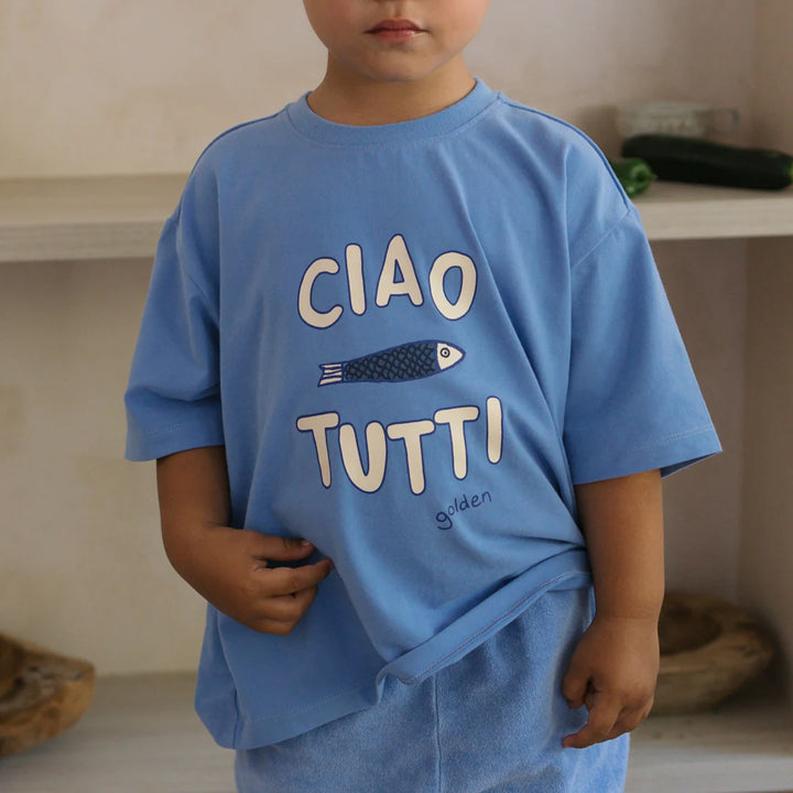 Mid Sleeve Tee | Ciao Tutti Pesci - Pool Blue