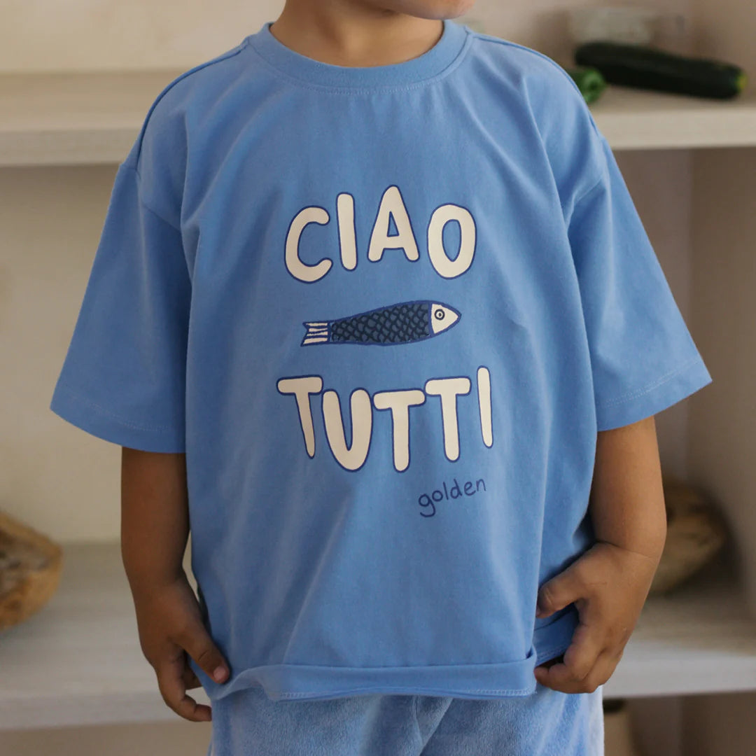 Mid Sleeve Tee | Ciao Tutti Pesci - Pool Blue