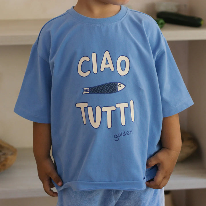 Mid Sleeve Tee | Ciao Tutti Pesci - Pool Blue