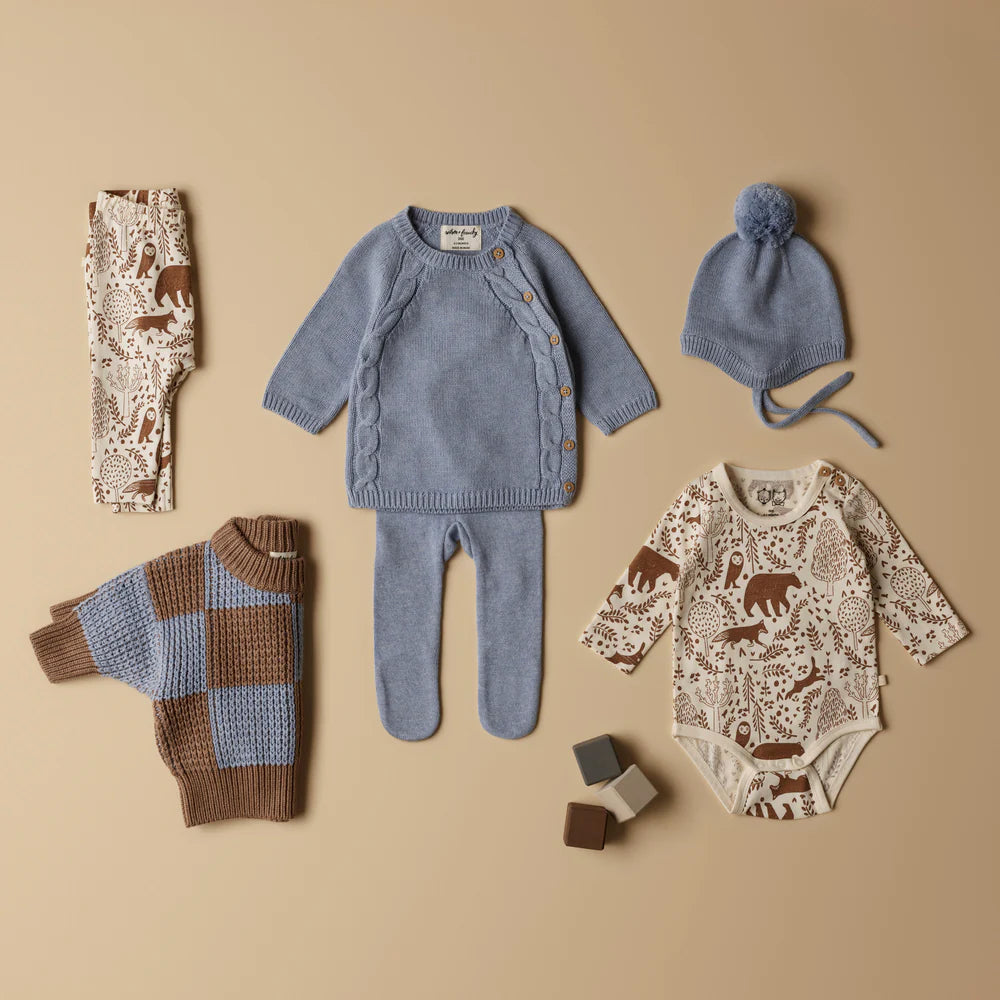 Leggings | Knitted with Feet - Blue Speckle