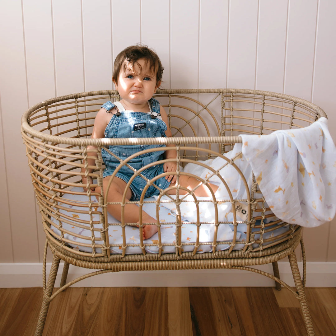 Bassinet | Fitted Sheet/Change Pad Cover | Organic - Ocean Creatures Sky