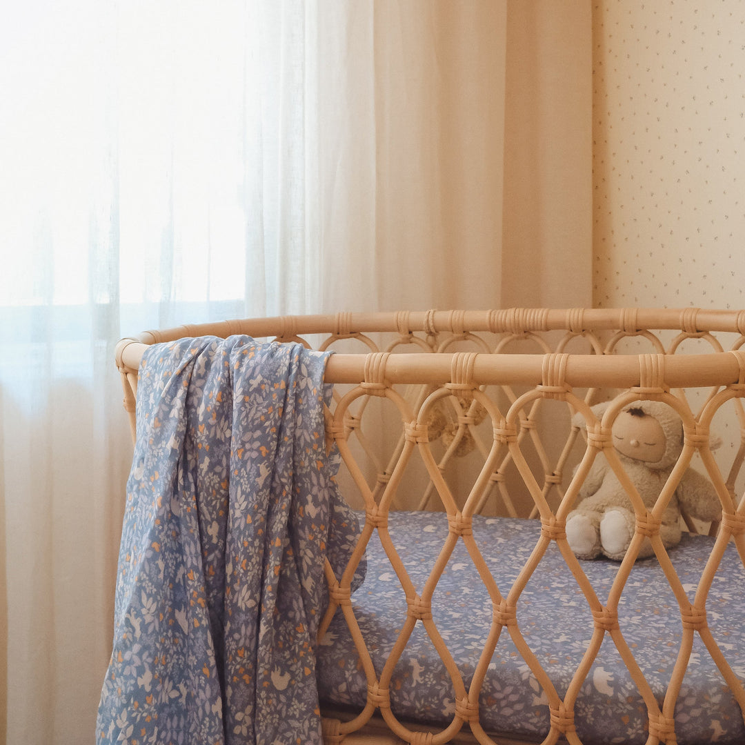 Bassinet | Fitted Sheet/Change Pad Cover | Organic - Forest Friends Cornflower