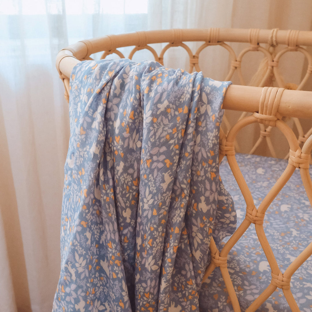 Bassinet | Fitted Sheet/Change Pad Cover | Organic - Forest Friends Cornflower