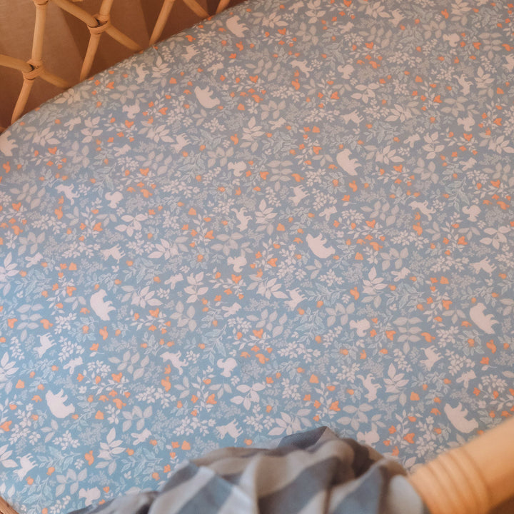 Bassinet | Fitted Sheet/Change Pad Cover | Organic - Forest Friends Cornflower