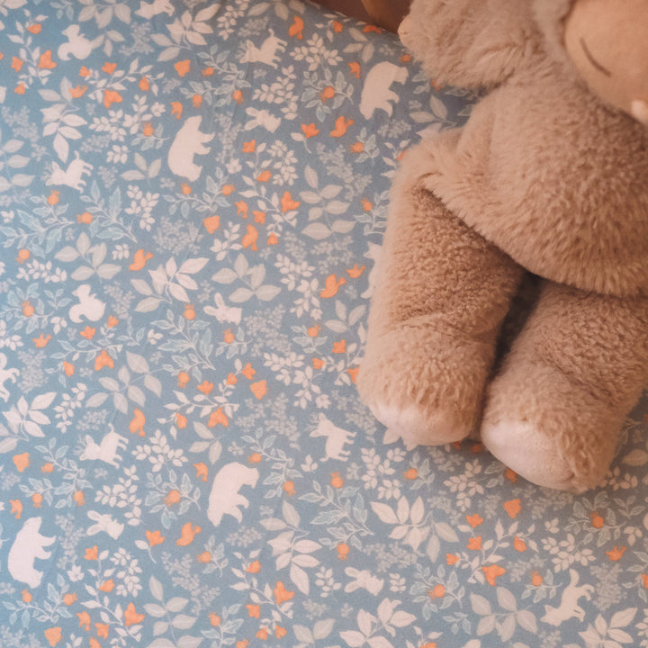 Bassinet | Fitted Sheet/Change Pad Cover | Organic - Forest Friends Cornflower