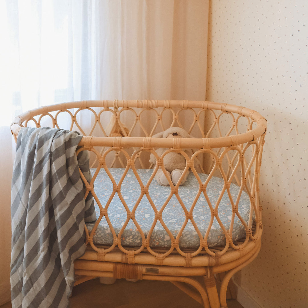 Bassinet | Fitted Sheet/Change Pad Cover | Organic - Forest Friends Cornflower