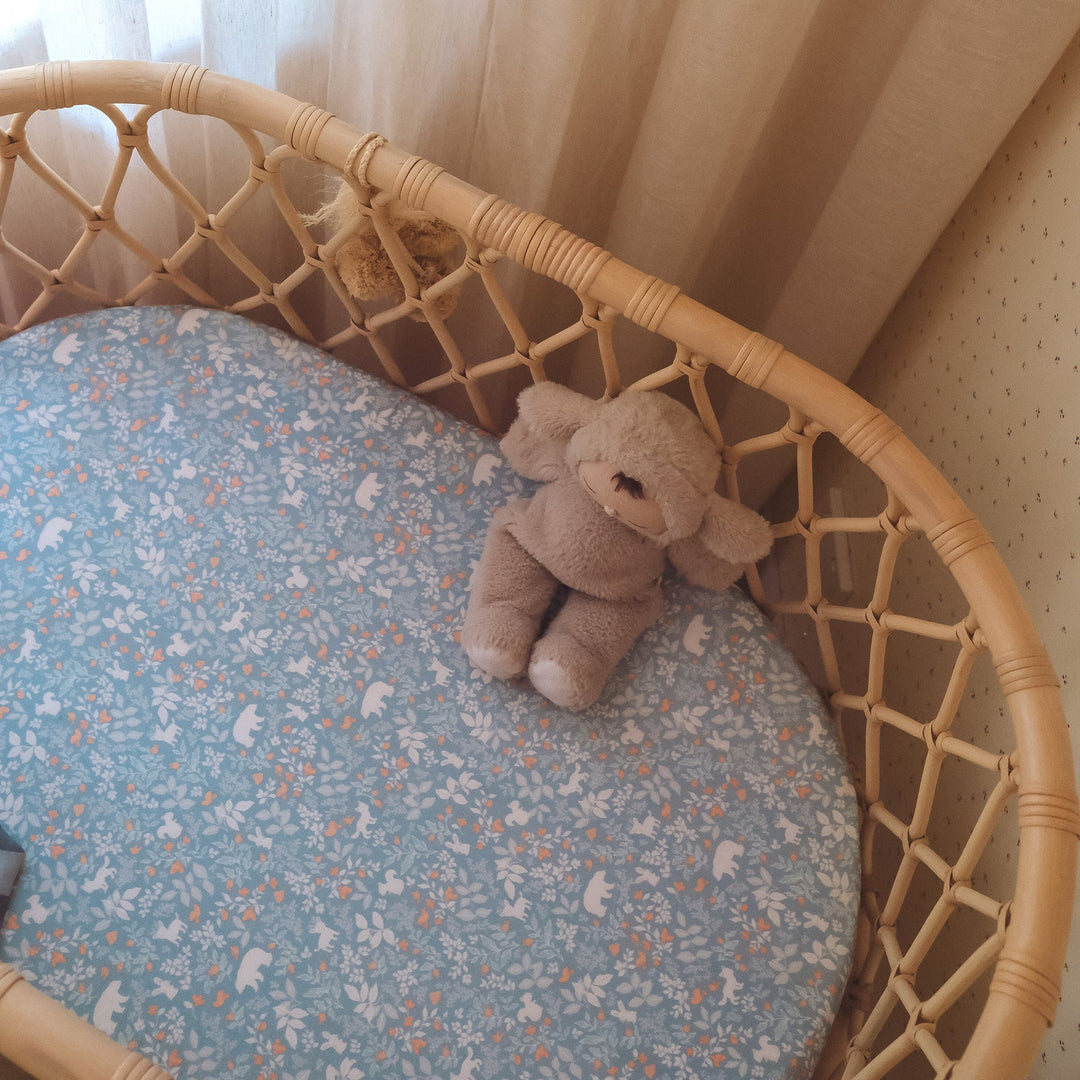 Bassinet | Fitted Sheet/Change Pad Cover | Organic - Forest Friends Cornflower