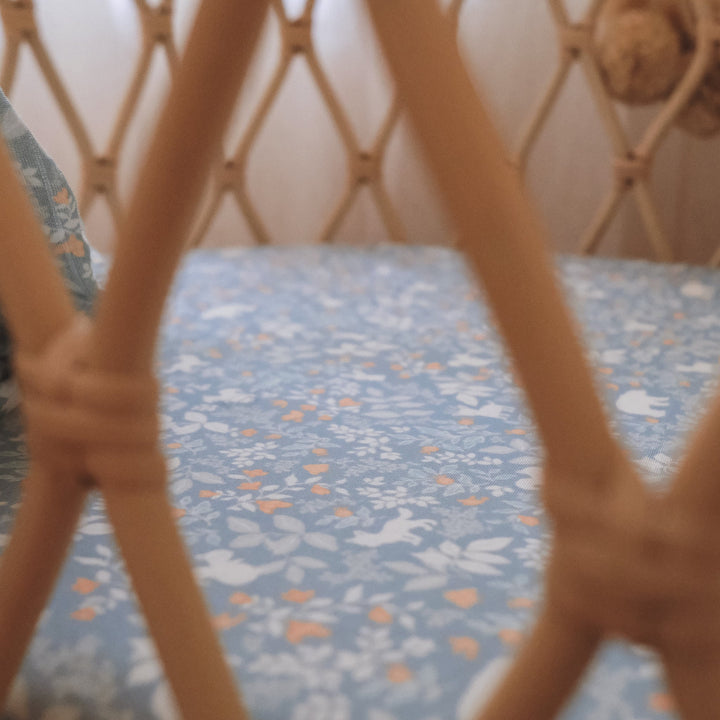 Bassinet | Fitted Sheet/Change Pad Cover | Organic - Forest Friends Cornflower