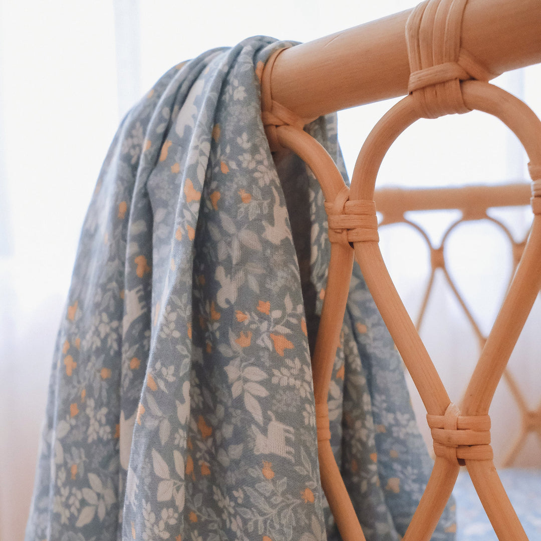 Bassinet | Fitted Sheet/Change Pad Cover | Organic - Forest Friends Cornflower