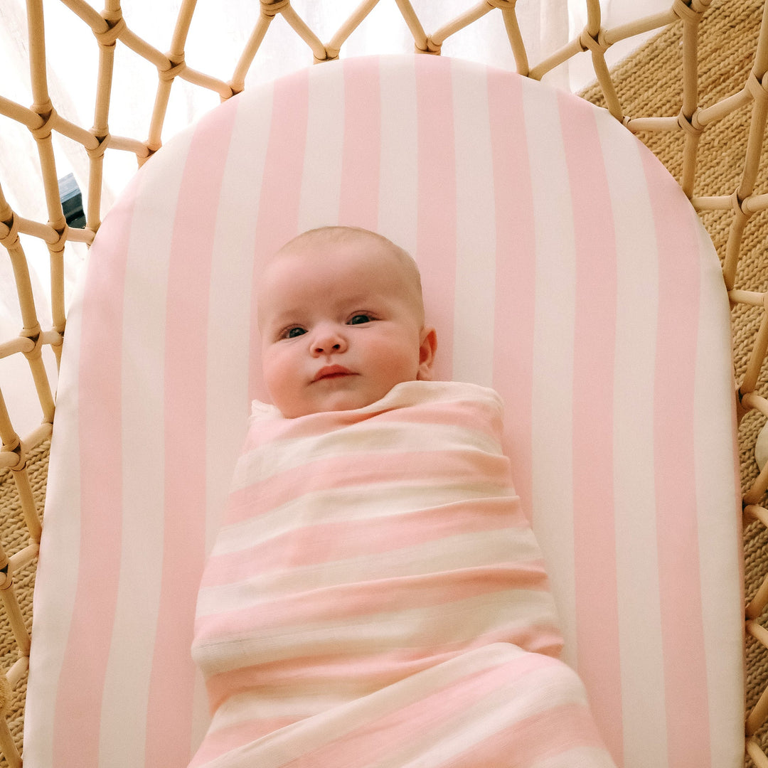 Bassinet | Fitted Sheet/Change Pad Cover | Organic - Petal Stripe