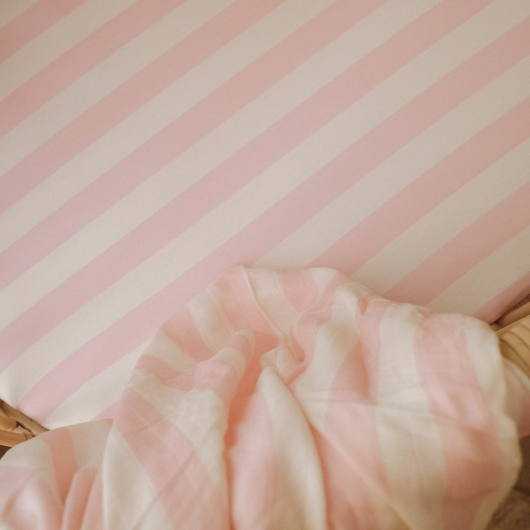 Cot | Fitted Sheet/Change Pad Cover | Organic - Petal Stripe