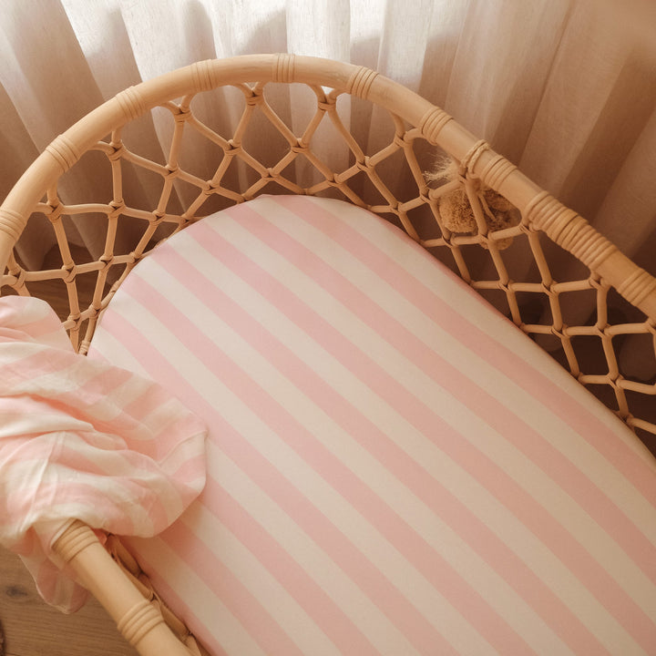 Bassinet | Fitted Sheet/Change Pad Cover | Organic - Petal Stripe