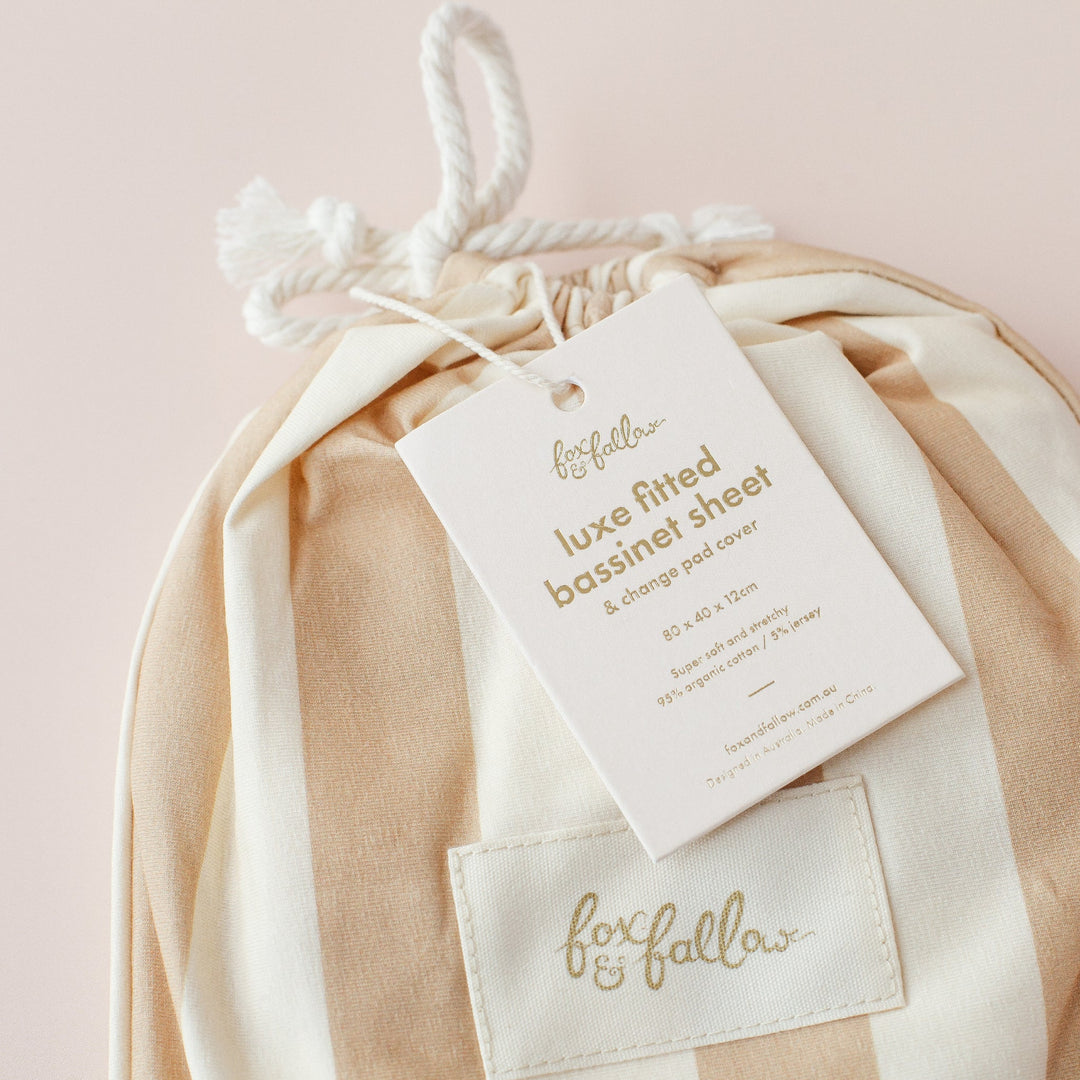 Bassinet | Fitted Sheet/Change Pad Cover | Organic - Coffee Stripe