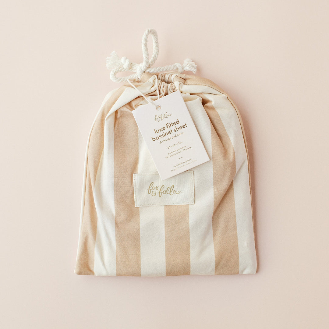 Bassinet | Fitted Sheet/Change Pad Cover | Organic - Coffee Stripe