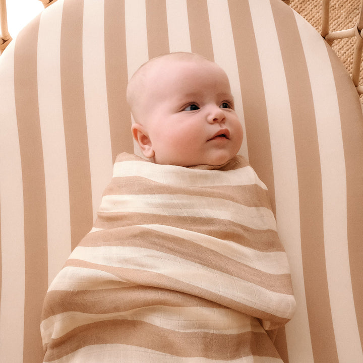 Bassinet | Fitted Sheet/Change Pad Cover | Organic - Coffee Stripe