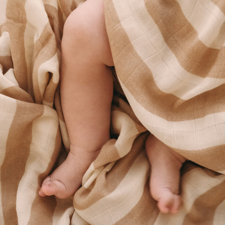Bassinet | Fitted Sheet/Change Pad Cover | Organic - Coffee Stripe