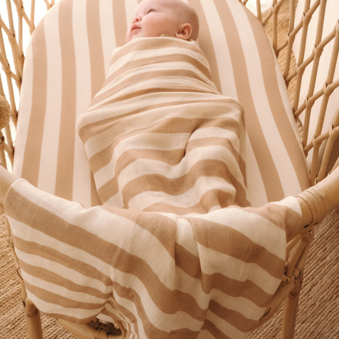 Bassinet | Fitted Sheet/Change Pad Cover | Organic - Coffee Stripe