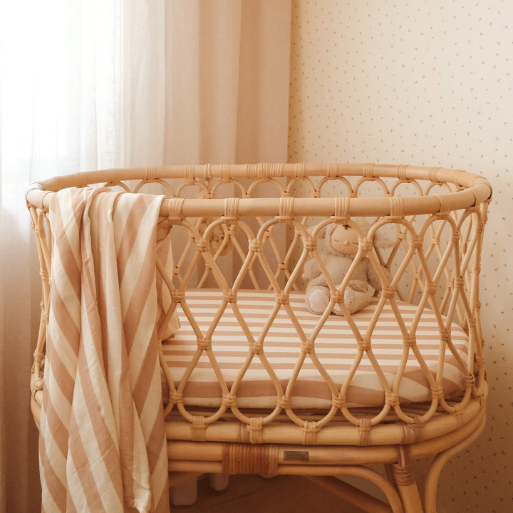 Bassinet | Fitted Sheet/Change Pad Cover | Organic - Coffee Stripe