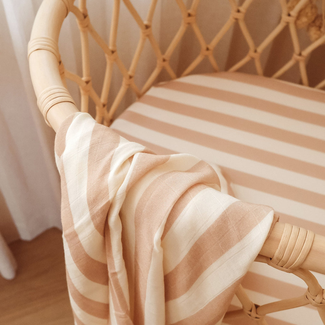 Bassinet | Fitted Sheet/Change Pad Cover | Organic - Coffee Stripe
