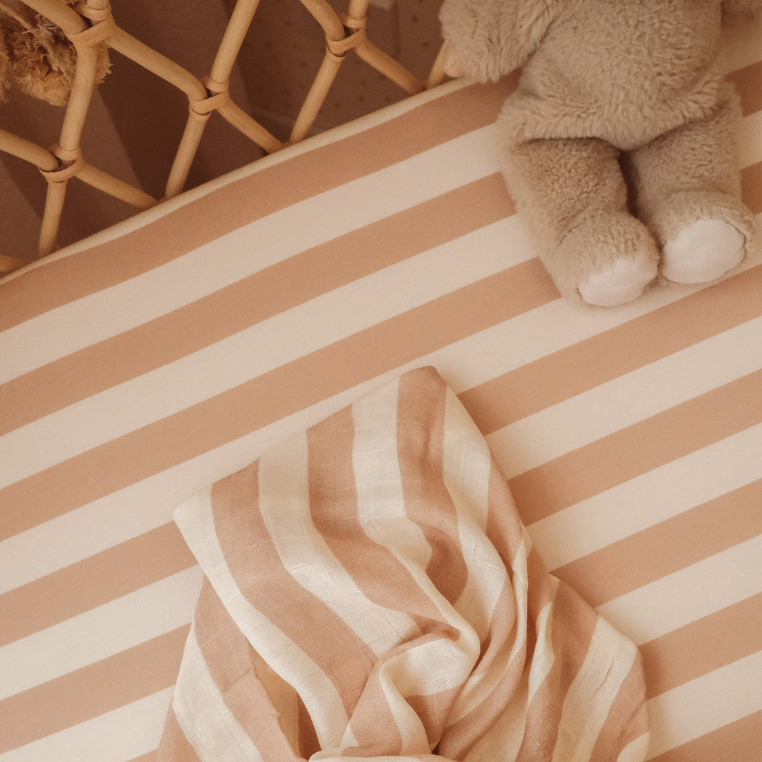 Cot | Fitted Sheet/Change Pad Cover | Organic - Coffee Stripe