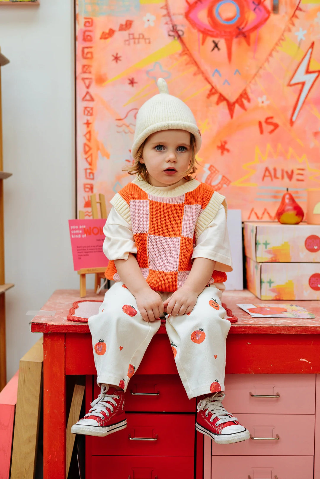 Nonno Vest | Check - Pink + Orange