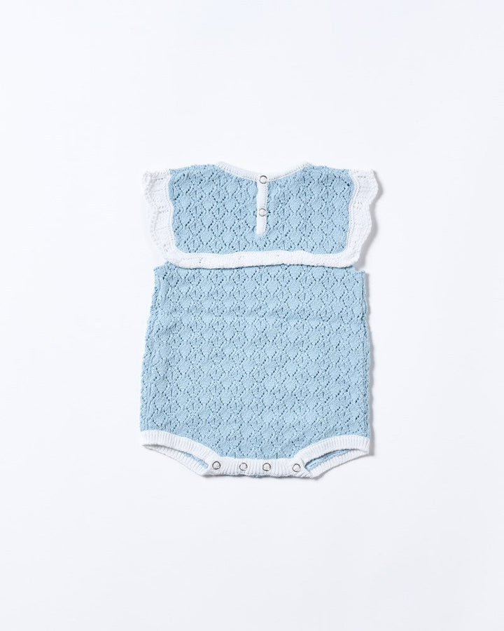 Bella Knit Romper - Blue and White