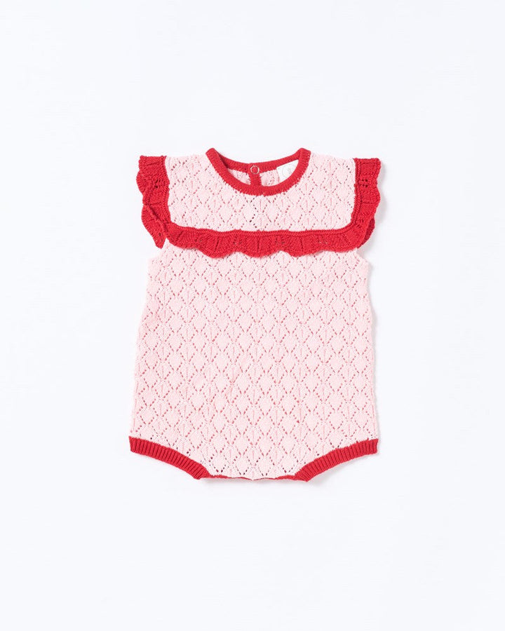 Bella Knit Romper - Red and Pink