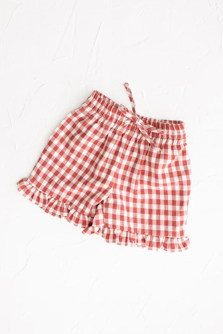 Frill Shorts | Gingham - Crimson