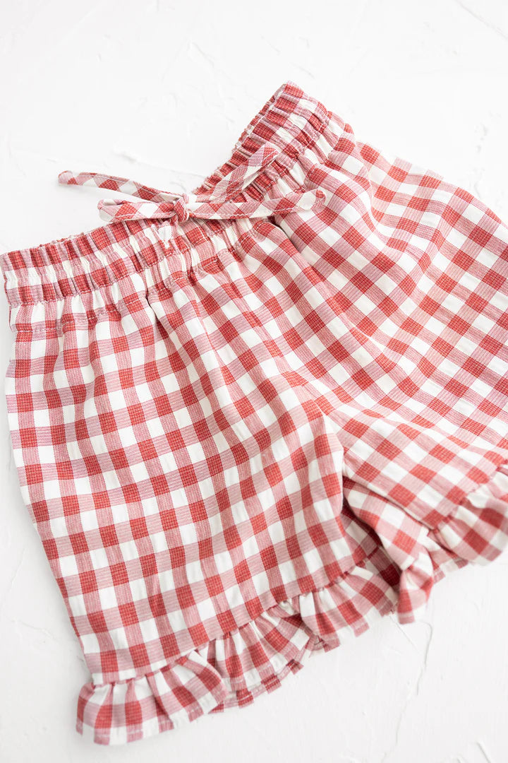 Frill Shorts | Gingham - Crimson