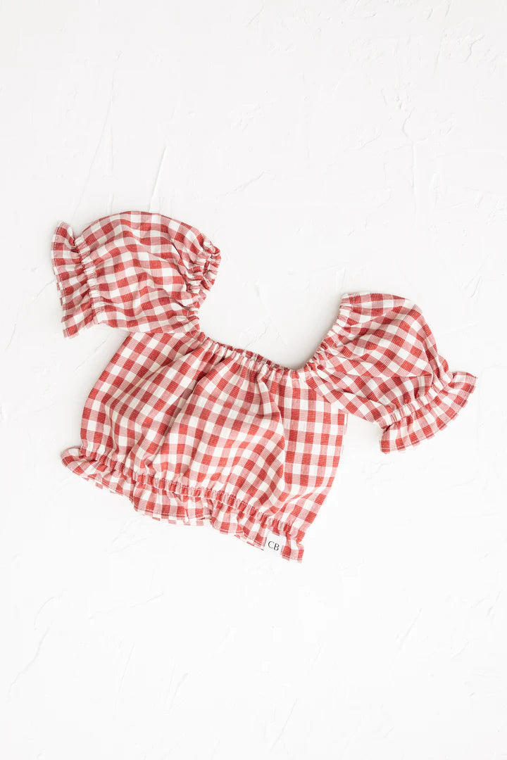 Frill Top | Gingham - Crimson