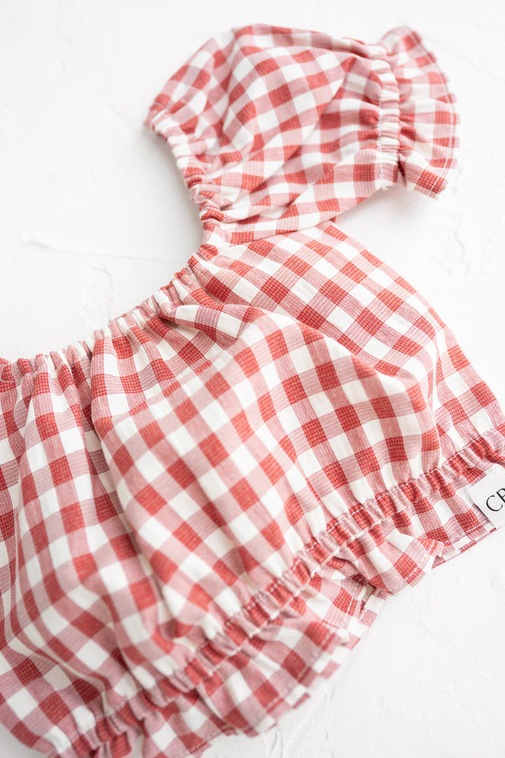 Frill Top | Gingham - Crimson