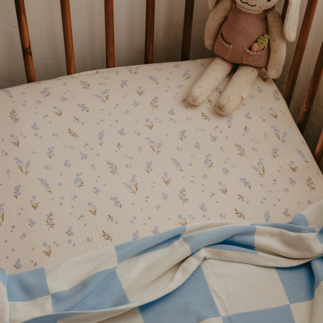 Cot | Fitted Sheet/Change Pad Cover | Organic - Forget-Me-Not