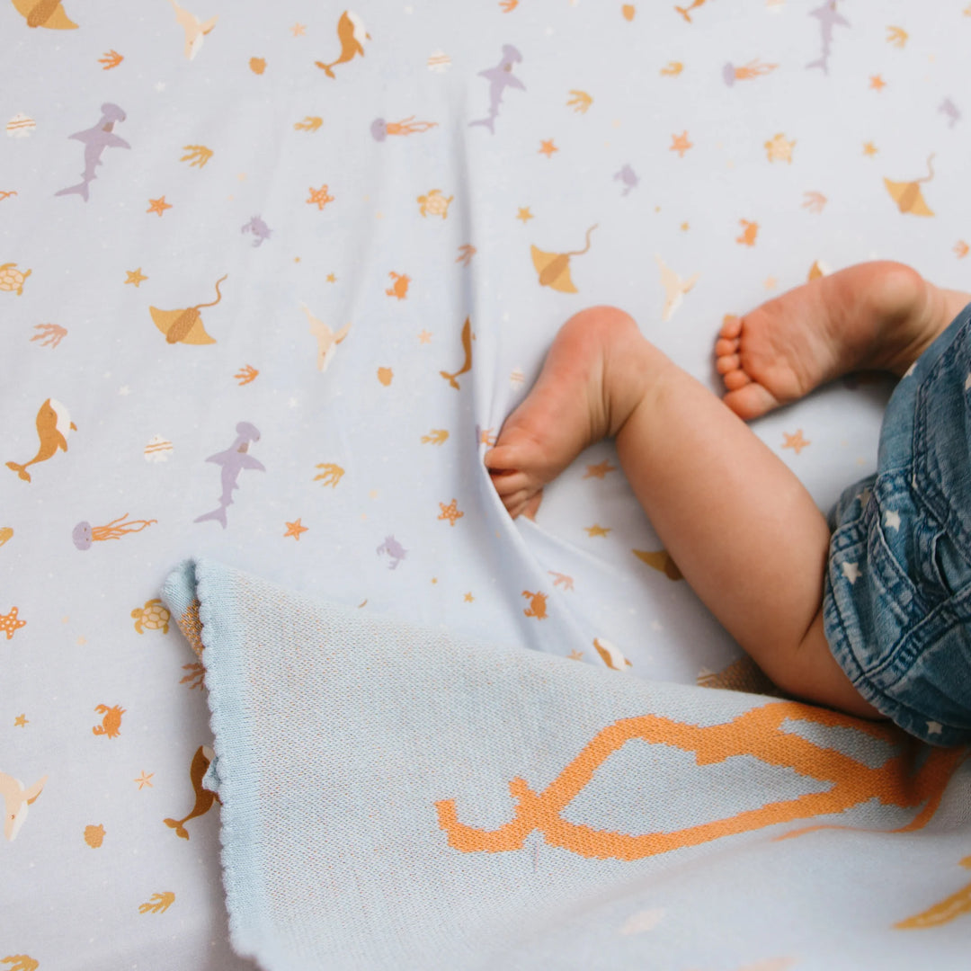 Bassinet | Fitted Sheet/Change Pad Cover | Organic - Ocean Creatures Sky