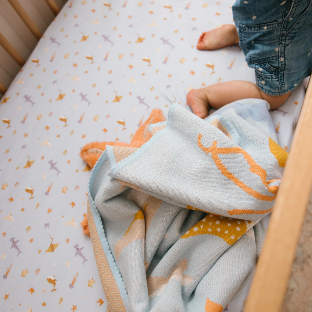 Bassinet | Fitted Sheet/Change Pad Cover | Organic - Ocean Creatures Sky