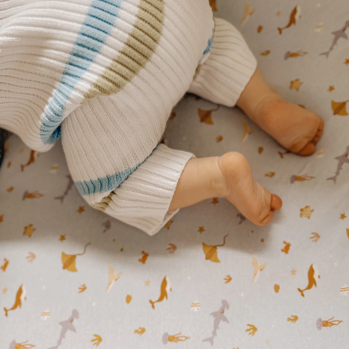 Bassinet | Fitted Sheet/Change Pad Cover | Organic - Ocean Creatures Sky