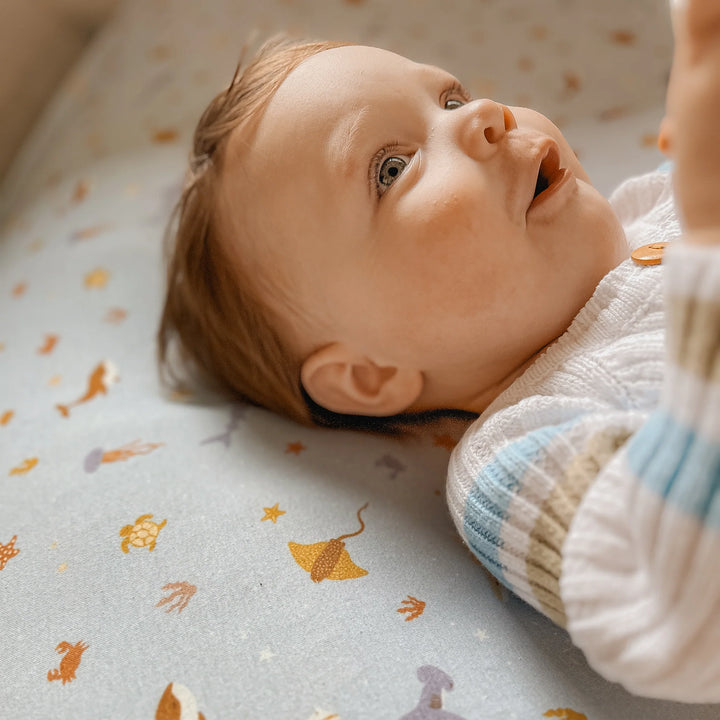 Bassinet | Fitted Sheet/Change Pad Cover | Organic - Ocean Creatures Sky