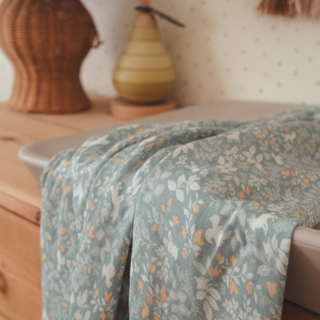 Cot | Fitted Sheet/Change Pad Cover | Organic - Forest Friends Sage