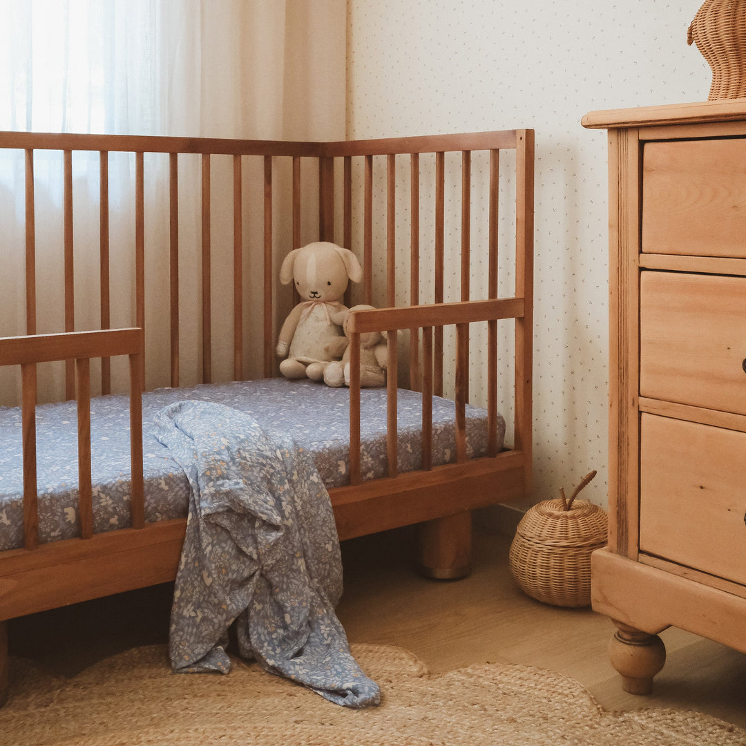 Cot | Fitted Sheet/Change Pad Cover | Organic - Forest Friends Cornflower