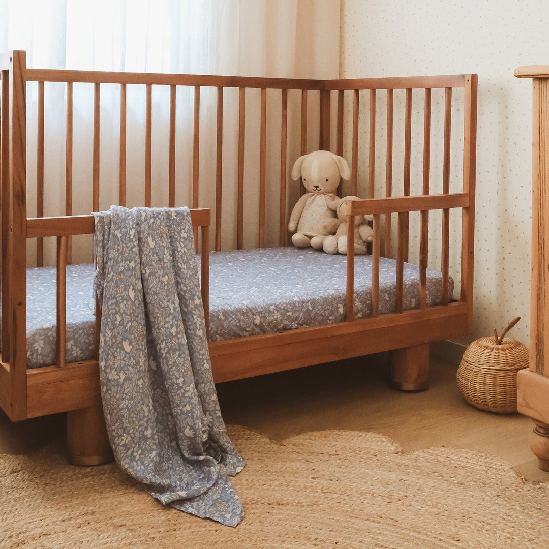 Cot | Fitted Sheet/Change Pad Cover | Organic - Forest Friends Cornflower