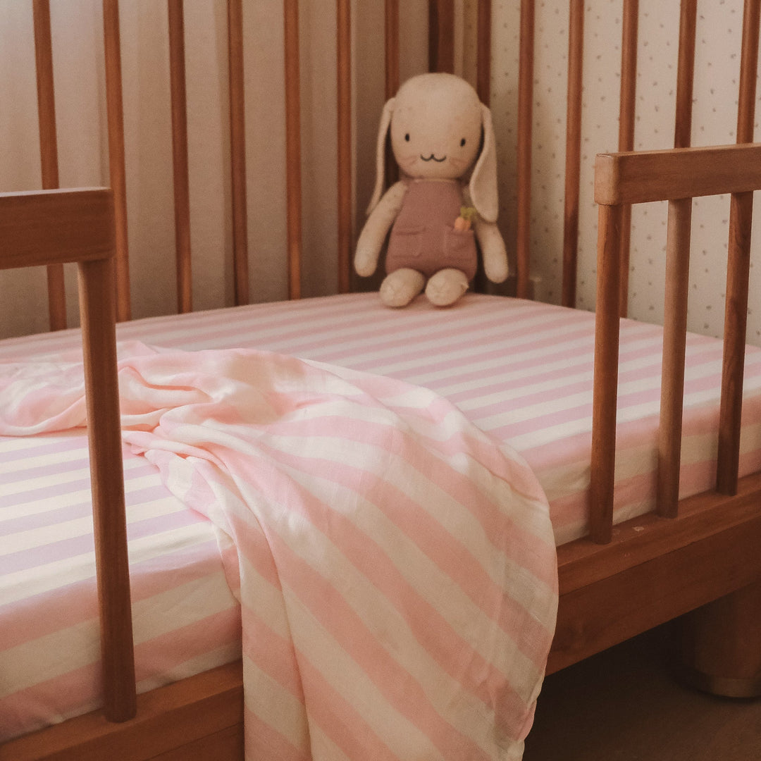 Cot | Fitted Sheet/Change Pad Cover | Organic - Petal Stripe