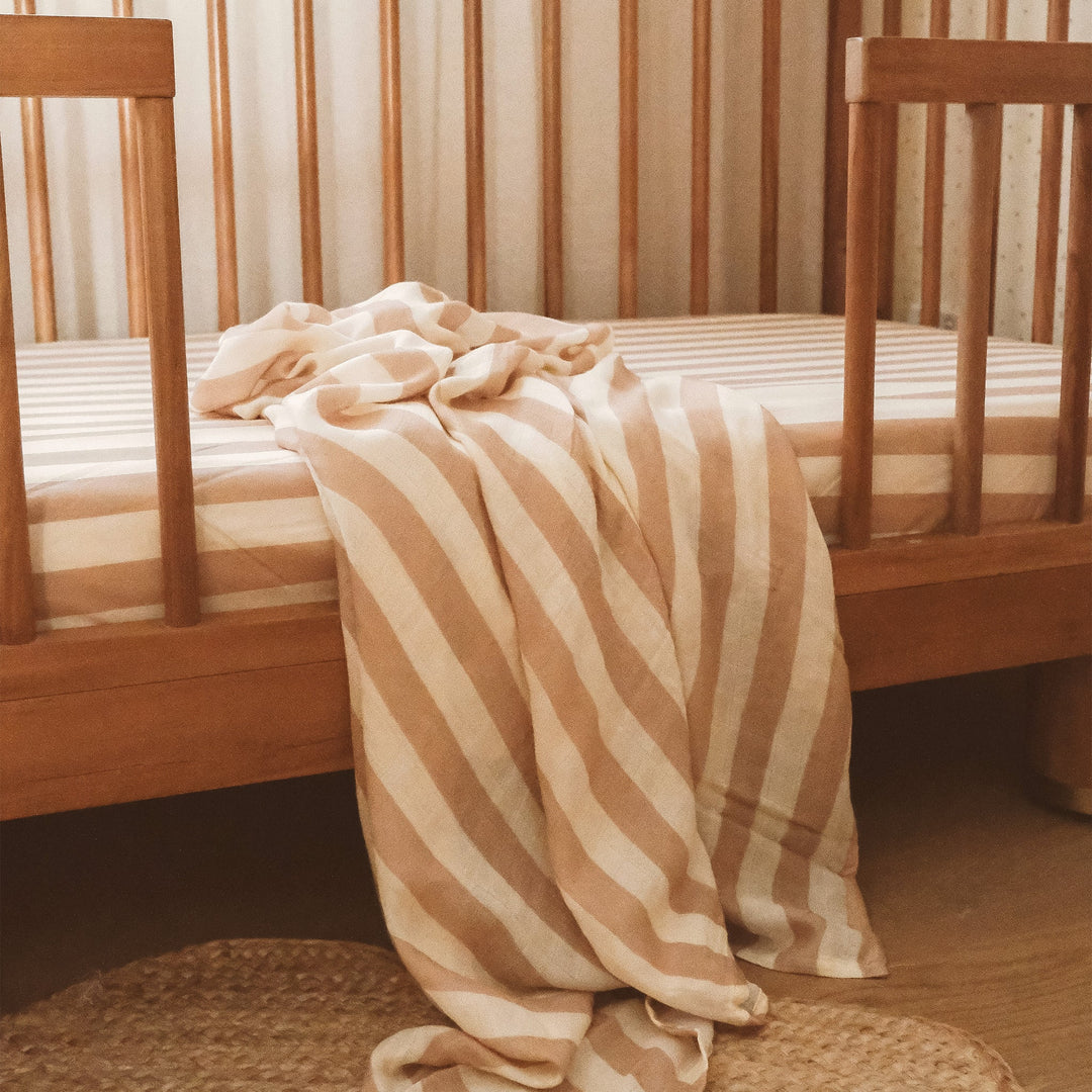 Cot | Fitted Sheet/Change Pad Cover | Organic - Coffee Stripe