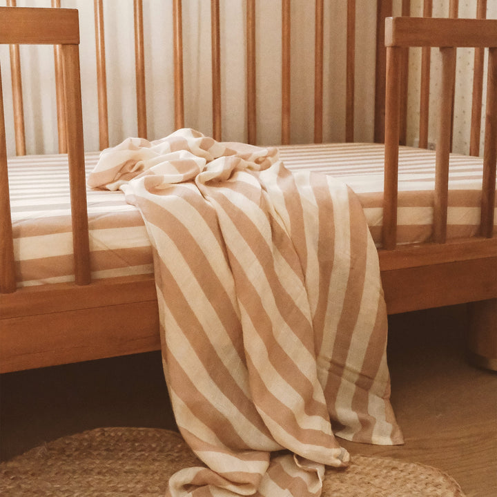 Cot | Fitted Sheet/Change Pad Cover | Organic - Coffee Stripe