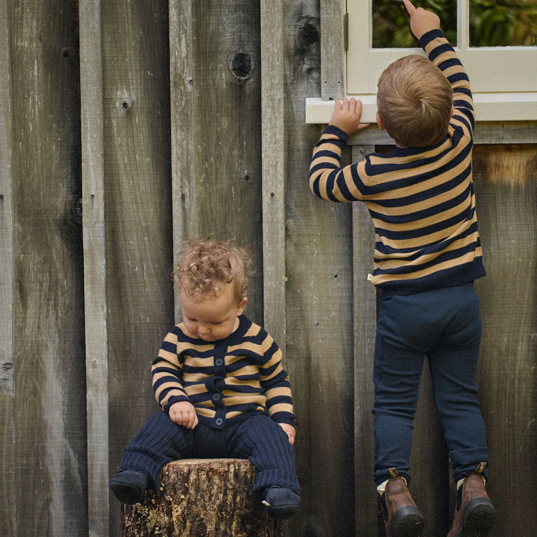 Knit Jumper | Merino - Navy/Caramel Stripe