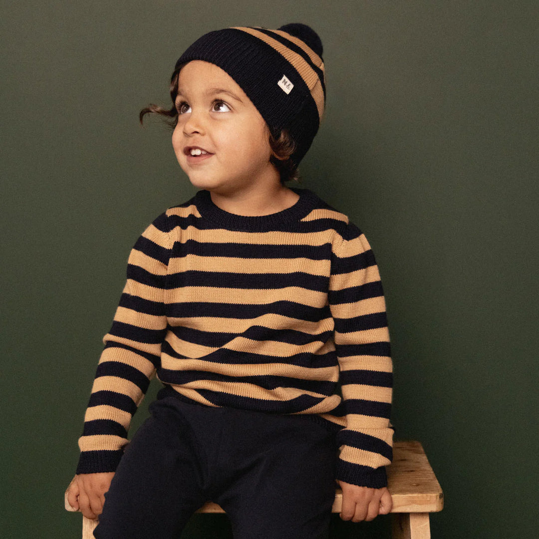 Knit Jumper | Merino - Navy/Caramel Stripe