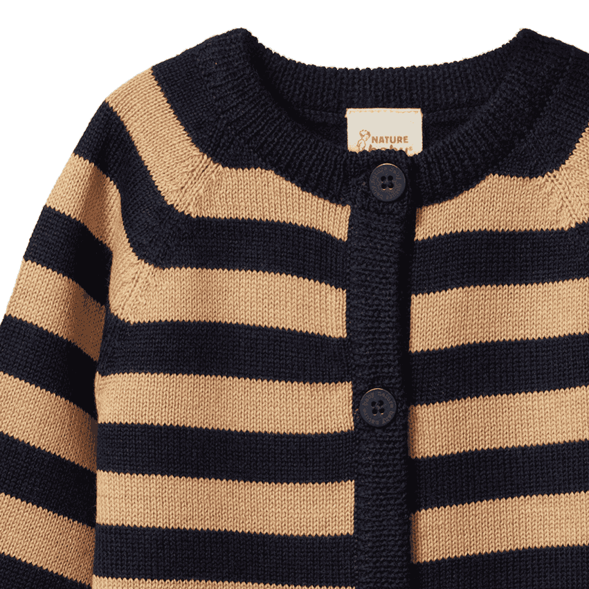 Cardigan | Merino Knit - Caramel/Navy Stripe