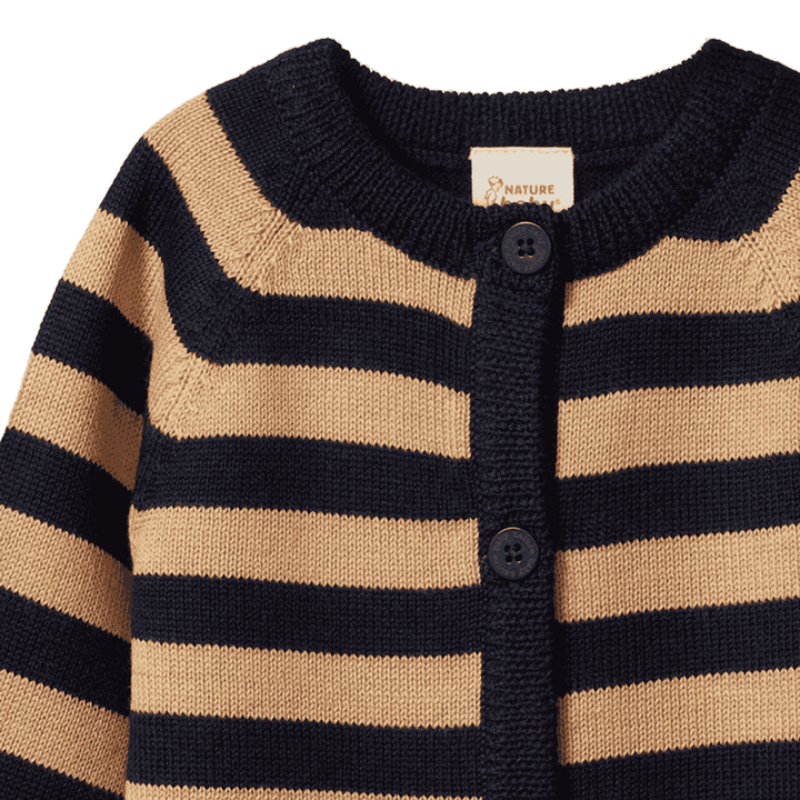 Cardigan | Merino Knit - Caramel/Navy Stripe