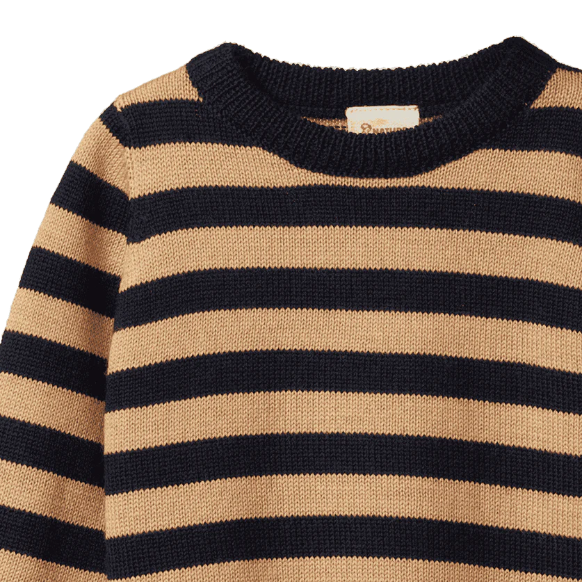 Knit Jumper | Merino - Navy/Caramel Stripe