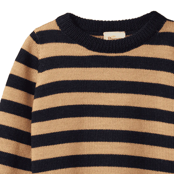 Knit Jumper | Merino - Navy/Caramel Stripe