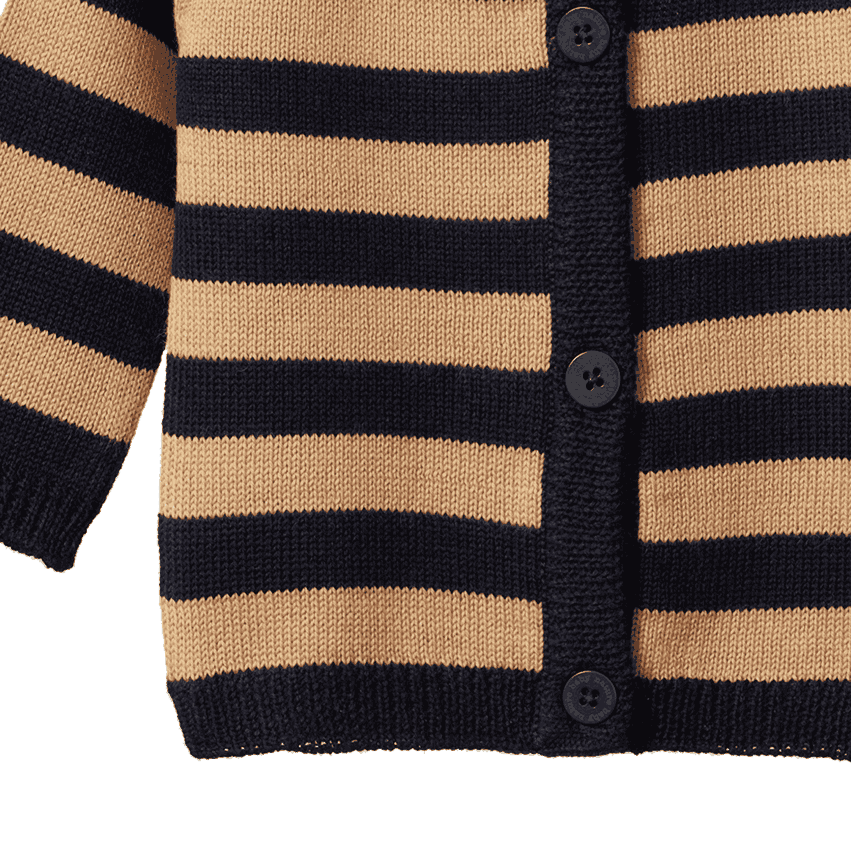 Cardigan | Merino Knit - Caramel/Navy Stripe
