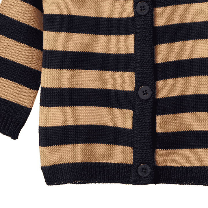 Cardigan | Merino Knit - Caramel/Navy Stripe